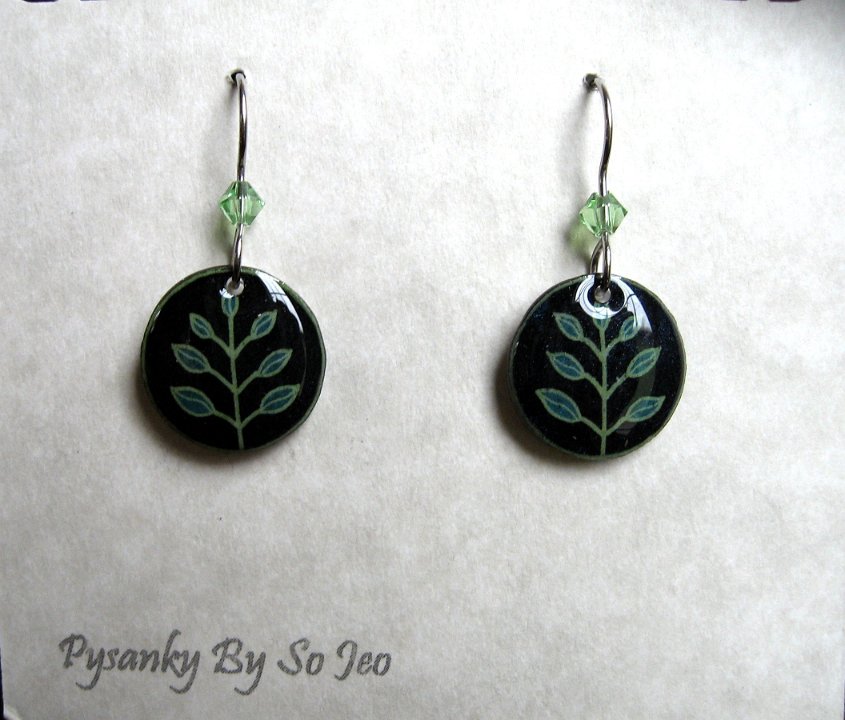 Little Black & Green Branches Earrings Pysanky Jewelry by So Jeo